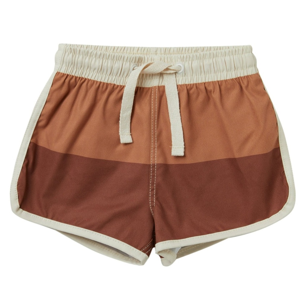 Rylee + Cru Brown and Tan Kids Swim Trunks
